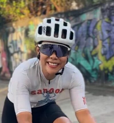 Yui riding her Colnago road bike