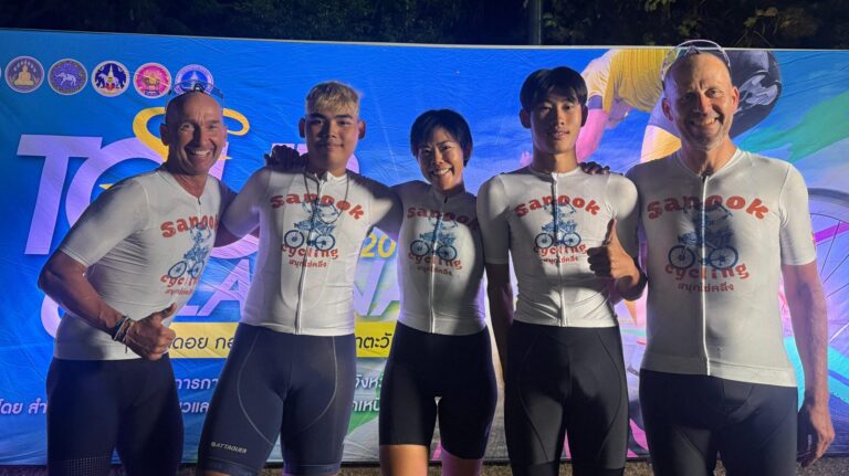 Cyclists in group photo